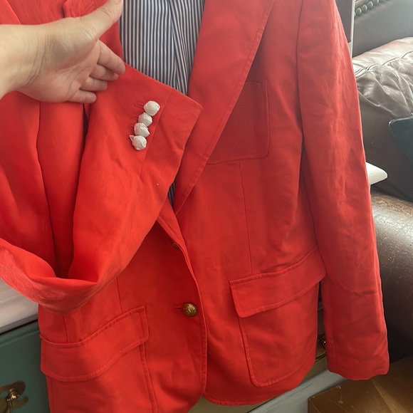 J. CREW Red Schoolboy Stand Up Collar Linen Blazer Jacket Size 10T - Picture 2 of 7